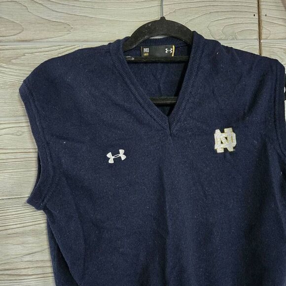 Under Armour Blue Wool Vest Notre Dame Mens SZ M Loose Made In Italy - Picture 3 of 6